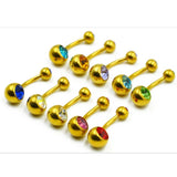 10pc Titanium Anodized Mixed CZ Double Gem Belly Button Ring 14g