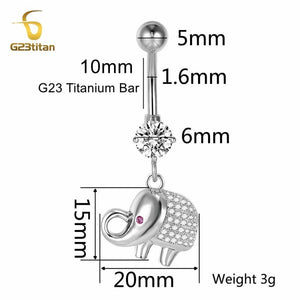 Lucky Jewelry Zircon Elephant Belly Button Piercing 14G Titanium Navel Earring