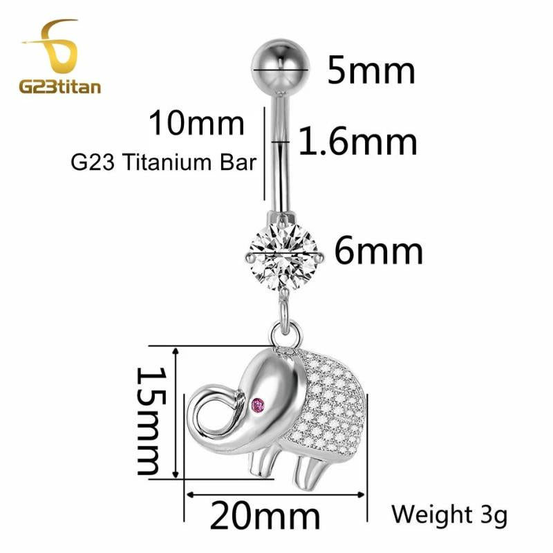 Lucky Jewelry Zircon Elephant Belly Button Piercing 14G Titanium Navel Earring