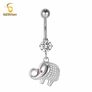 Lucky Jewelry Zircon Elephant Belly Button Piercing 14G Titanium Navel Earring