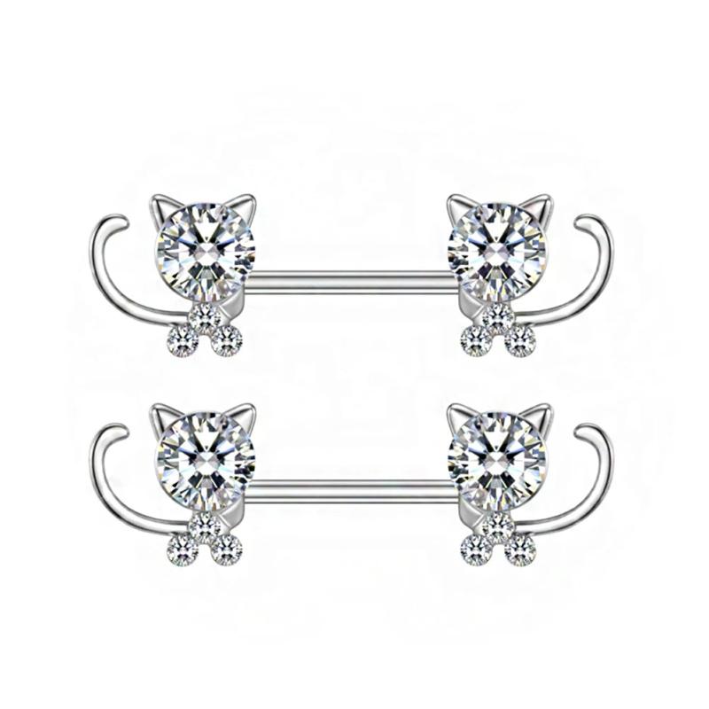 2pcs Stainless Steel Crystal Nipple Shield Tiger Flower Nipple Rings