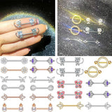 2pcs Stainless Steel Crystal Nipple Shield Tiger Flower Nipple Rings
