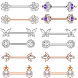 2pcs Stainless Steel Crystal Nipple Shield Tiger Flower Nipple Rings