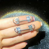 2pcs Stainless Steel Crystal Nipple Shield Tiger Flower Nipple Rings