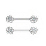 2pcs Stainless Steel Crystal Nipple Shield Tiger Flower Nipple Rings