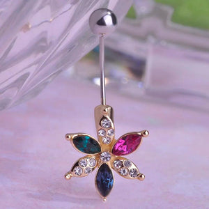 3 Flower Rhinestones Belly Button Ring For Women Girls