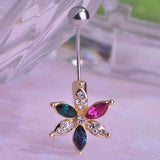 3 Flower Rhinestones Belly Button Ring For Women Girls