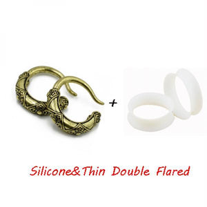 Tribal Brass Earrings Hoop & Silicone Double Flared Ear Taper Plug