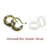 Tribal Brass Earrings Hoop & Silicone Double Flared Ear Taper Plug