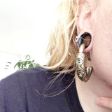 Tribal Brass Earrings Hoop & Silicone Double Flared Ear Taper Plug