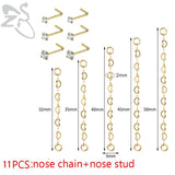 Red Crystal Double Nose Chain 316L Stainless Steel Nostril Piercing