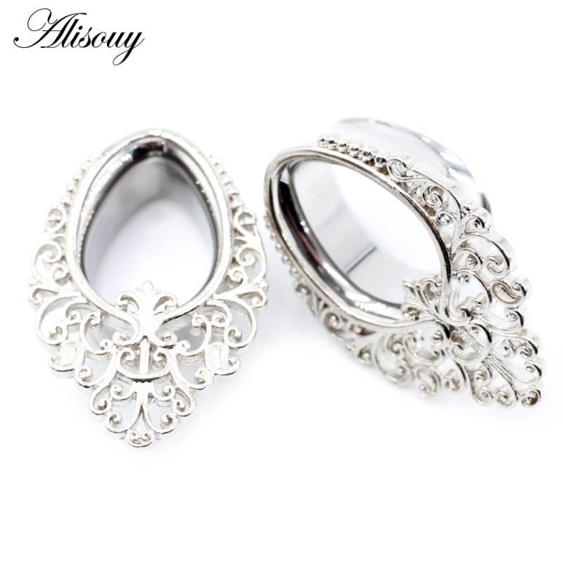Water Drop Flower Stainless Steel Ear Piercing Plugs Body Jewelry 8-25mm