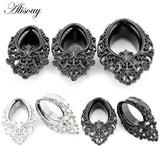 Water Drop Flower Stainless Steel Ear Piercing Plugs Body Jewelry 8-25mm