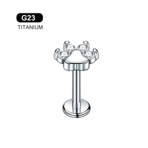 G23 Titanium Tragus Cartilage Bear Paw Internal Thread Earring