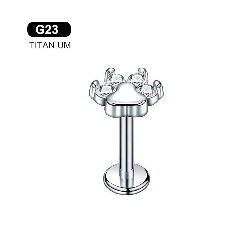 G23 Titanium Tragus Cartilage Bear Paw Internal Thread Earring
