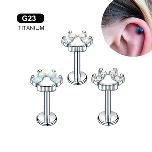 G23 Titanium Tragus Cartilage Bear Paw Internal Thread Earring