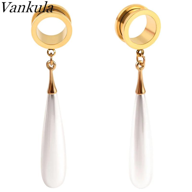 2pcs Pearl Pendant Ear Plugs Flesh Tunnels Gauges Ear Expander