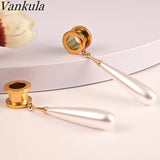 2pcs Pearl Pendant Ear Plugs Flesh Tunnels Gauges Ear Expander