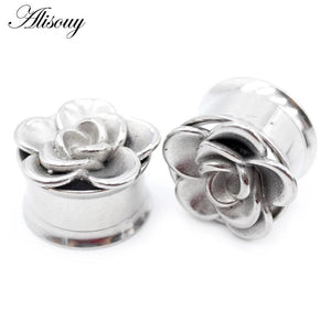 2PC Stainless Steel Flower Screw Flared Ear Tunnels Plugs 6-25mm