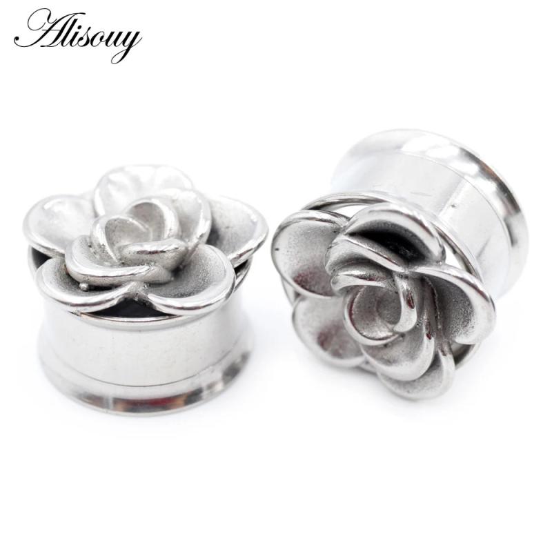 2PC Stainless Steel Flower Screw Flared Ear Tunnels Plugs 6-25mm