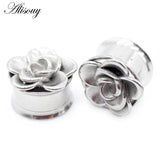 2PC Stainless Steel Flower Screw Flared Ear Tunnels Plugs 6-25mm