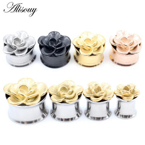 2PC Stainless Steel Flower Screw Flared Ear Tunnels Plugs 6-25mm