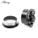 2PC Stainless Steel Flower Screw Flared Ear Tunnels Plugs 6-25mm