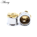 2PC Stainless Steel Flower Screw Flared Ear Tunnels Plugs 6-25mm