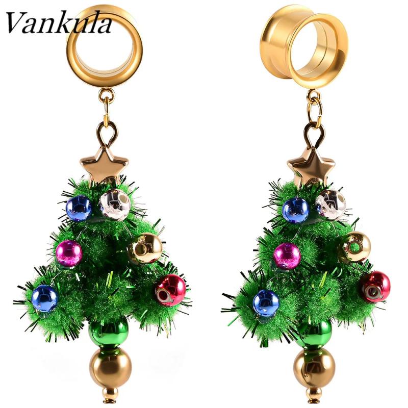 2pcs Stainless Steel Christmas Tree Ear Plugs Tunnels Expander Body Piercing
