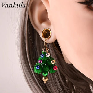 2pcs Stainless Steel Christmas Tree Ear Plugs Tunnels Expander Body Piercing
