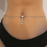 Red Crystal Dangle Belly Button Ring with Waist Chain Drop