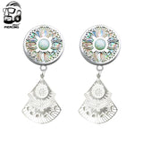 Opal Gem Pendant Ear Plugs Stainless Steel Fan Type Ear Stretched Rings