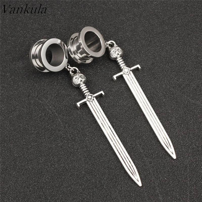 Vankula Stainless Steel Dangle Earrings Ear Plugs Tunnels