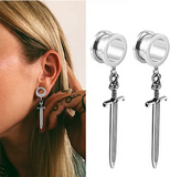 Vankula Stainless Steel Dangle Earrings Ear Plugs Tunnels