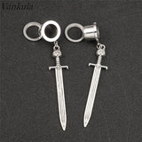 Vankula Stainless Steel Dangle Earrings Ear Plugs Tunnels