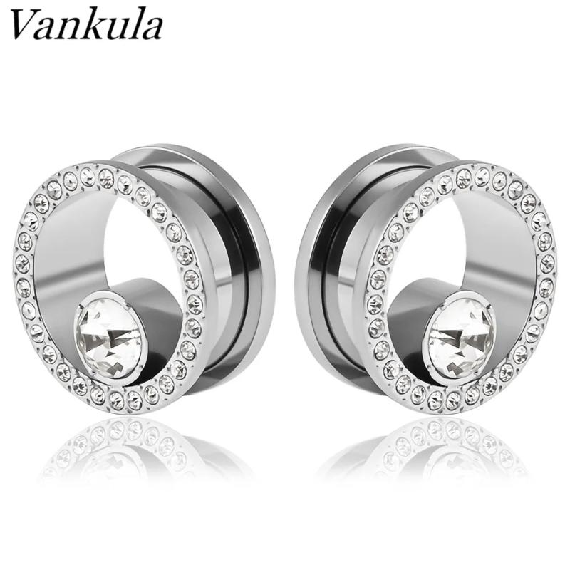 2pcs SS Crystal Zircon Ear Tunnels Plug Flesh Gauge Piercing Jewelry