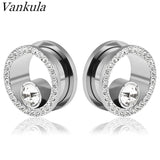 2pcs SS Crystal Zircon Ear Tunnels Plug Flesh Gauge Piercing Jewelry