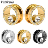 2pcs SS Crystal Zircon Ear Tunnels Plug Flesh Gauge Piercing Jewelry