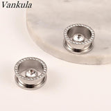 2pcs SS Crystal Zircon Ear Tunnels Plug Flesh Gauge Piercing Jewelry