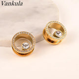 2pcs SS Crystal Zircon Ear Tunnels Plug Flesh Gauge Piercing Jewelry
