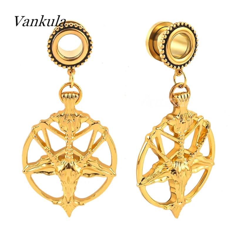 Vankula 2PCS Ear Plugs Tunnels Dangle Earrings Stainless Steel Gauges Expander