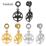 Vankula 2PCS Ear Plugs Tunnels Dangle Earrings Stainless Steel Gauges Expander