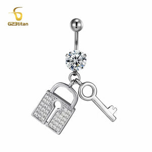 Romantic Key Lock Belly Button Ring 14G Titanium Navel Piercing