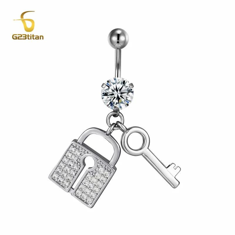Romantic Key Lock Belly Button Ring 14G Titanium Navel Piercing