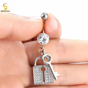 Romantic Key Lock Belly Button Ring 14G Titanium Navel Piercing