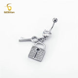 Romantic Key Lock Belly Button Ring 14G Titanium Navel Piercing