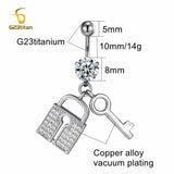 Romantic Key Lock Belly Button Ring 14G Titanium Navel Piercing