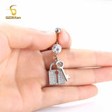 Romantic Key Lock Belly Button Ring 14G Titanium Navel Piercing