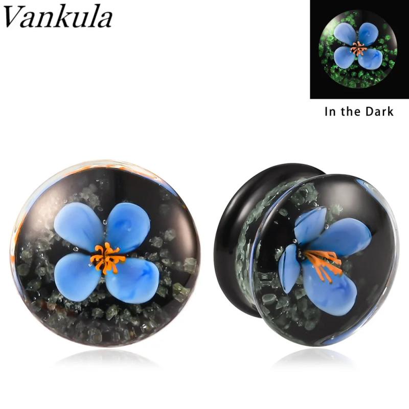 Glow in the Dark Flower Glass Ear Plug Gauges Earring