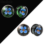 Glow in the Dark Flower Glass Ear Plug Gauges Earring